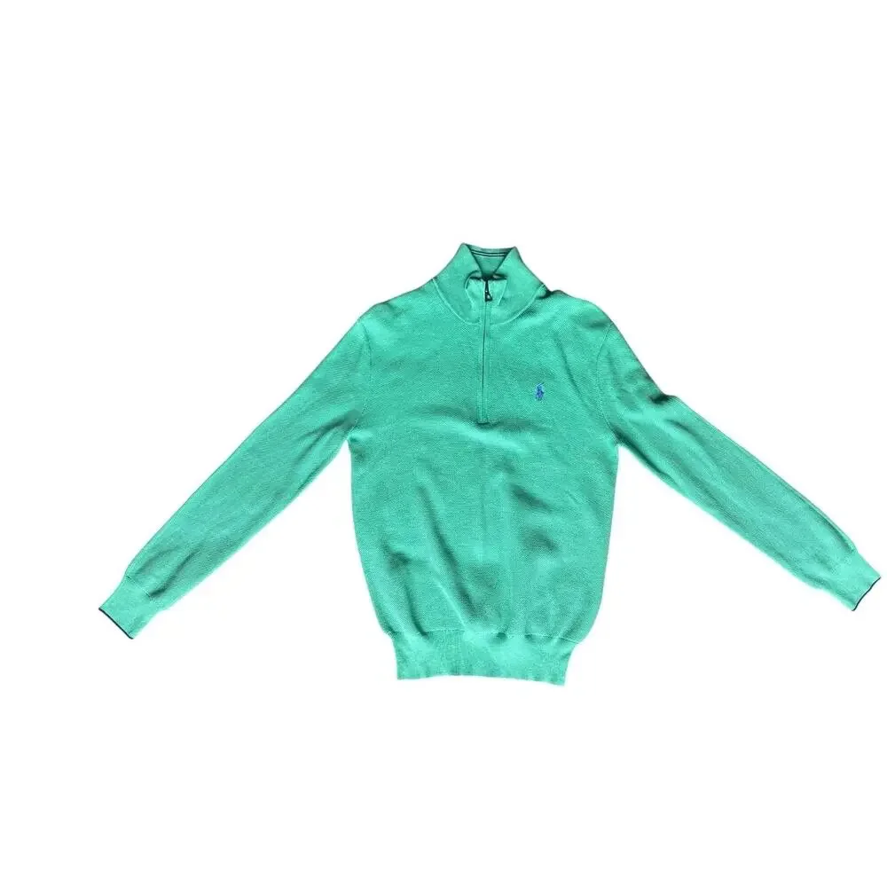 Polo Ralph Lauren Sweater Mens XS Green Purple Pima Cotton 1/4 Zip Pull Over